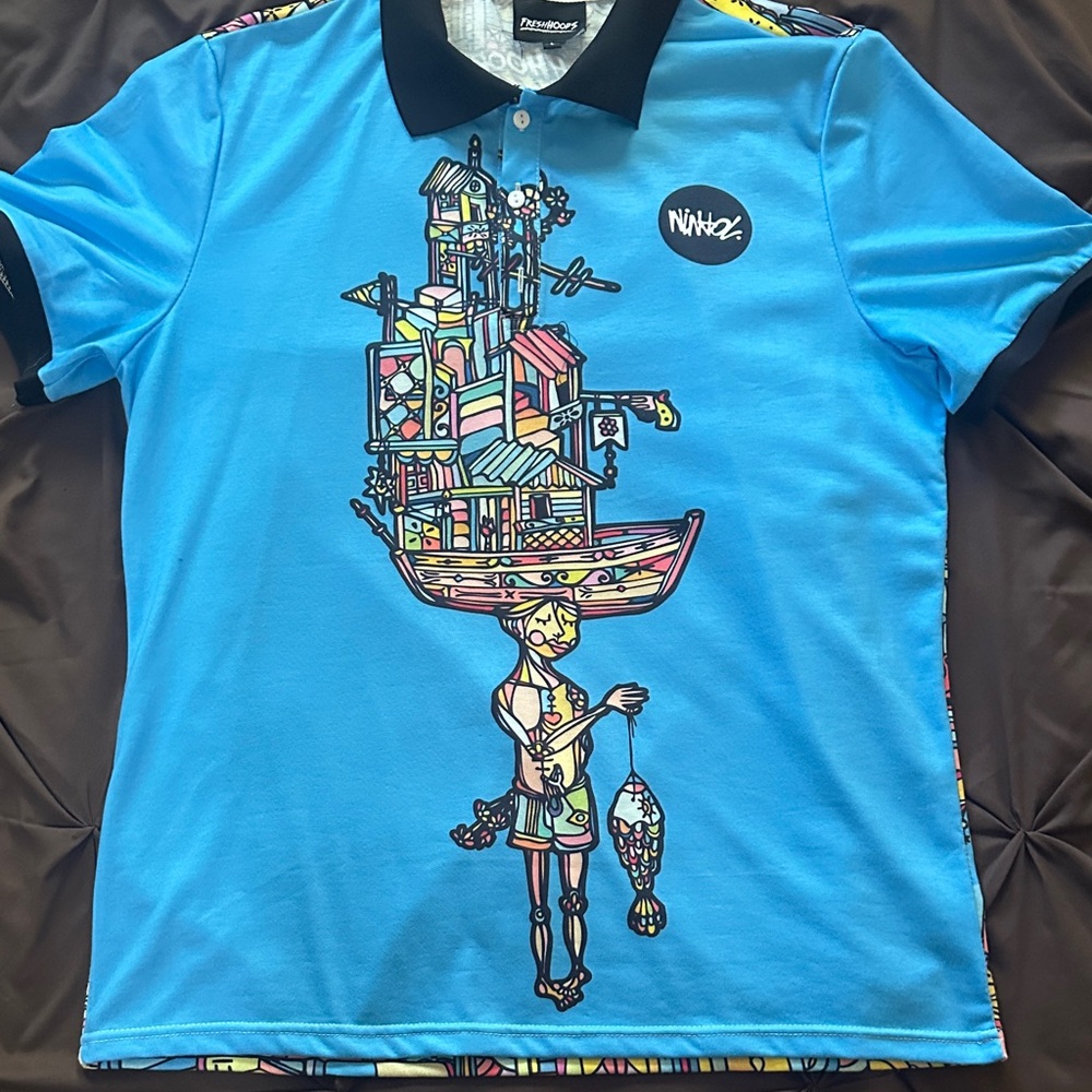 Fresh Vibrant Blue Graphic Polo